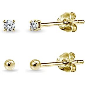 2 Pairs Sterling Silver 2mm Round CZ and Ball Bead Lightweight Unisex Cartilage Earrings Set in Kuwait