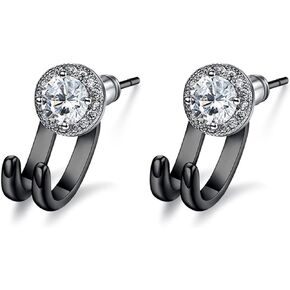 Stainless Steel Mens Womens Stud Earrings Clear Round Cubic Zirconia Inlaid