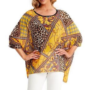 Ckikiou Womens Batwing Loose Chiffon Summer Blouse Tunic Floral Printed Boho Beach Cover ups