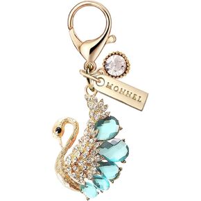 MONNEL MC320 Crystal Big Swan Lobster Clasp 3D Charm for Women Girls with Velvet Bag (Blue,1 Piece)
