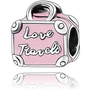 PINK SUITCASE LOVE TRAVEL 925 Sterling Silver Charm Bead For Pandora & Similar Charm Bracelets or Necklaces