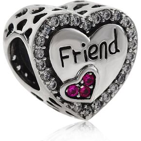 Friend Charm 925 Sterling Silver Friendship Charm Heart Charm Anniversary Charm for DIY Charms Bracelet