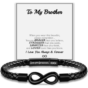 Leather Bracelet for Men Teen Boy Gifts To My Son Bracelet from Mom Fathers Day Bracelet Gifts for Dad Grandpa Love You Forever Engraved Husband Birthday Gift Ideas Infinity Knot Jewelry