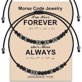 MAOFAED Couple Gift Morse Code Bracelet I’m Her Forever She’s Mine Always Morse Code Jewelry Best Friend Gift