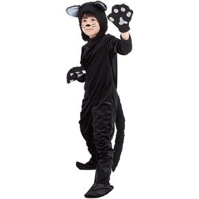 Black Cat Animal Costume Girls, Kids Black Cat Halloween Cosplay Dress up Jumpsuit Costume For Girls Boys