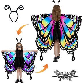 SunnyLisa Halloween Reversible Double Sided Butterfly Fairy Wings for Girls,Butterfly Costume Cosplay Set