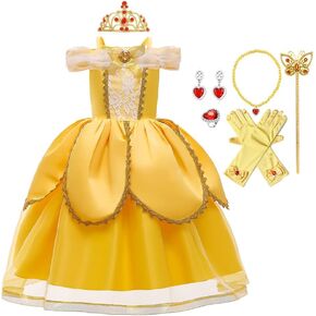 HOIZOSG Belle Princess Dress Up for Girls Beauty and The Beast Halloween Costume Christmas Birthday Party Gown w/Accessories