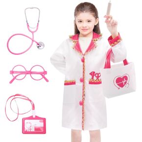 FUNCREVITY Doctor Costume for Kids Doctor Lab Coat with Stethoscope Doctor Dress Up Costume for Toddlers Girls Kids in Kuwait