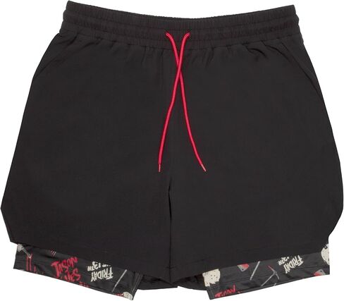 شورت الجري WARNER BROS Friday The 13th Jason Voorhees، شورت للتمرين للرجال، شورت 2 في 1، شورت رياضي بجيوب in Kuwait