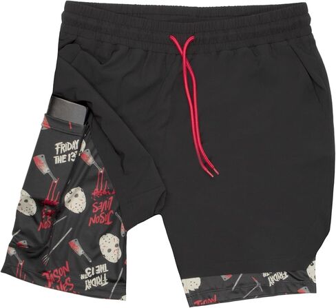 شورت الجري WARNER BROS Friday The 13th Jason Voorhees، شورت للتمرين للرجال، شورت 2 في 1، شورت رياضي بجيوب in Kuwait