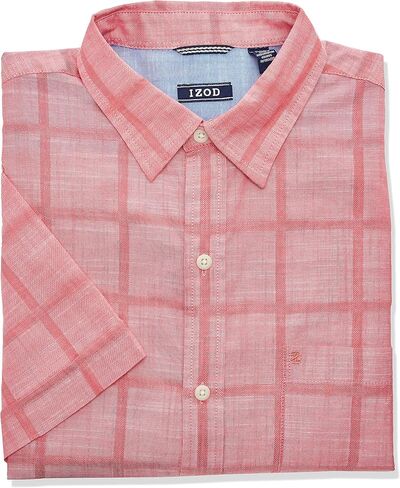 IZOD Men's Saltwater Short Sleeve Windowpane Button Down Shirt in Saudi Arabia