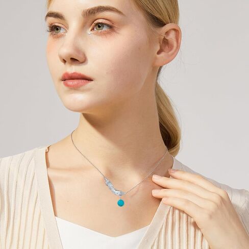 قلادة من الريش من الفضة الإسترليني PLATYCO مع مجوهرات بوهيمية من الفيروز الطبيعي/العقيق/العقيق للنساء والزوجة والأم in Kuwait