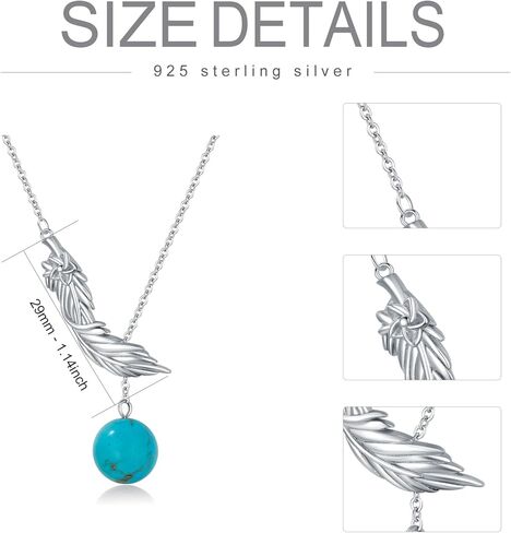 قلادة من الريش من الفضة الإسترليني PLATYCO مع مجوهرات بوهيمية من الفيروز الطبيعي/العقيق/العقيق للنساء والزوجة والأم in Kuwait