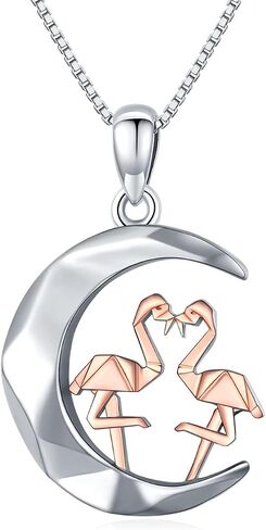 S925 Sterling Silver Bunny Rabbit/Owl/Flamingo/Panda/Unicorn Necklace Crescent Moon Pendant Cute Animal Jewelry Gifts for Women Girls in Saudi Arabia
