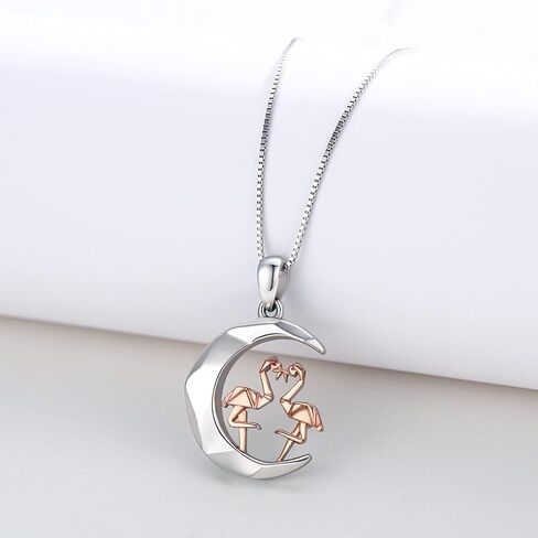 S925 Sterling Silver Bunny Rabbit/Owl/Flamingo/Panda/Unicorn Necklace Crescent Moon Pendant Cute Animal Jewelry Gifts for Women Girls in Saudi Arabia