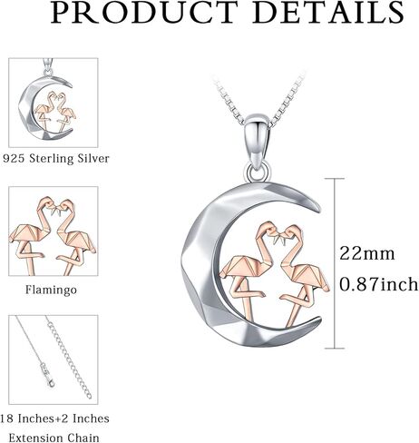 S925 Sterling Silver Bunny Rabbit/Owl/Flamingo/Panda/Unicorn Necklace Crescent Moon Pendant Cute Animal Jewelry Gifts for Women Girls in Saudi Arabia