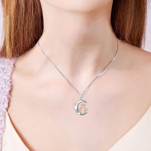 S925 Sterling Silver Bunny Rabbit/Owl/Flamingo/Panda/Unicorn Necklace Crescent Moon Pendant Cute Animal Jewelry Gifts for Women Girls in Saudi Arabia