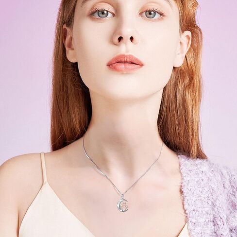 S925 Sterling Silver Bunny Rabbit/Owl/Flamingo/Panda/Unicorn Necklace Crescent Moon Pendant Cute Animal Jewelry Gifts for Women Girls in Saudi Arabia
