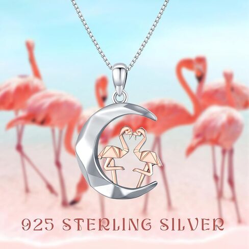 S925 Sterling Silver Bunny Rabbit/Owl/Flamingo/Panda/Unicorn Necklace Crescent Moon Pendant Cute Animal Jewelry Gifts for Women Girls in Saudi Arabia
