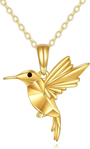 14K Solid Gold Hummingbird Pendant Necklace Origami Jewelry Christmas Birthday Gifts for Women Girls Wife Girlfriend in Saudi Arabia