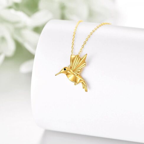 14K Solid Gold Hummingbird Pendant Necklace Origami Jewelry Christmas Birthday Gifts for Women Girls Wife Girlfriend in Saudi Arabia