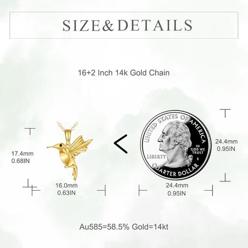 14K Solid Gold Hummingbird Pendant Necklace Origami Jewelry Christmas Birthday Gifts for Women Girls Wife Girlfriend in Saudi Arabia