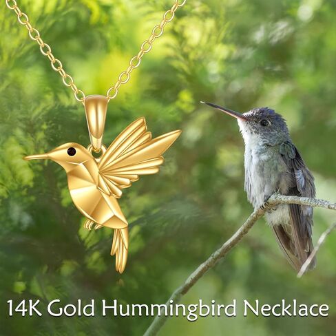 14K Solid Gold Hummingbird Pendant Necklace Origami Jewelry Christmas Birthday Gifts for Women Girls Wife Girlfriend in Saudi Arabia