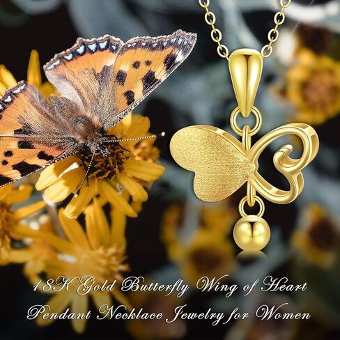 SISGEM Solid 18K Gold Butterfly Necklace for Women, Real Gold Heart Butterfly Pendant Jewelry Anniversary Christmas Gift for Her, Mom, Wife, Girls in Saudi Arabia
