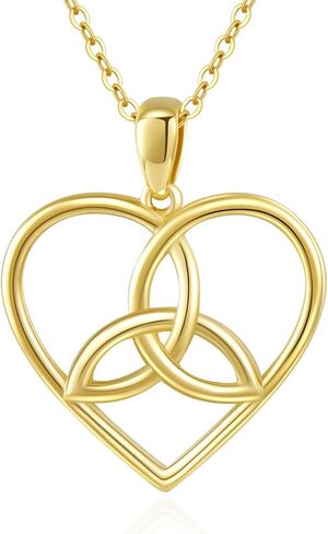 Cpckolf 14K Real Gold Heart Necklace with Celtic Knot for Women, Yellow Gold Irish Trinity Knot Celtic Triquetra Triangle Pendant Birthday Anniversary Mothers Valentine's Day Gifts for Wife Girlfriend in Kuwait
