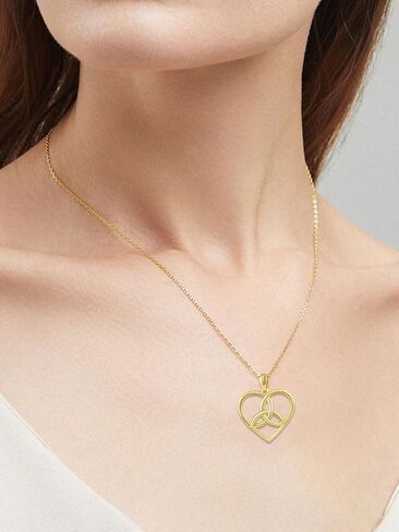 Cpckolf 14K Real Gold Heart Necklace with Celtic Knot for Women, Yellow Gold Irish Trinity Knot Celtic Triquetra Triangle Pendant Birthday Anniversary Mothers Valentine's Day Gifts for Wife Girlfriend in Kuwait