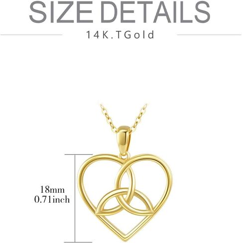 Cpckolf 14K Real Gold Heart Necklace with Celtic Knot for Women, Yellow Gold Irish Trinity Knot Celtic Triquetra Triangle Pendant Birthday Anniversary Mothers Valentine's Day Gifts for Wife Girlfriend in Kuwait