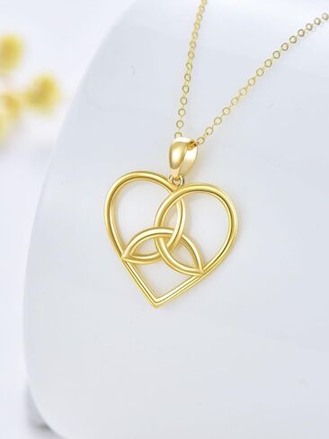 Cpckolf 14K Real Gold Heart Necklace with Celtic Knot for Women, Yellow Gold Irish Trinity Knot Celtic Triquetra Triangle Pendant Birthday Anniversary Mothers Valentine's Day Gifts for Wife Girlfriend in Kuwait