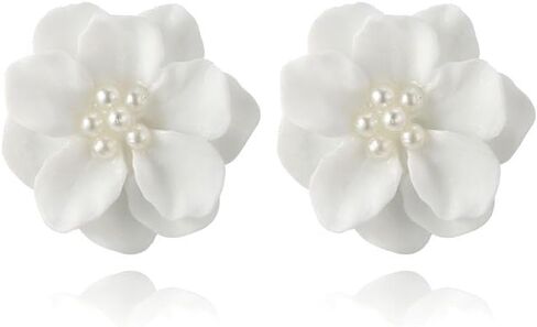 Camellia Pearl Stud Earrings for Women Teen Girls White Pearl Flower Earrings Preppy Earrings Hypoallergenic Boho Summer Holiday Beach Earrings in Saudi Arabia