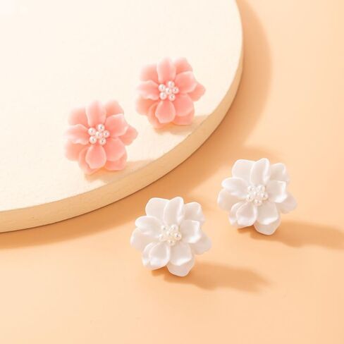 Camellia Pearl Stud Earrings for Women Teen Girls White Pearl Flower Earrings Preppy Earrings Hypoallergenic Boho Summer Holiday Beach Earrings in Saudi Arabia