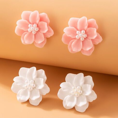 Camellia Pearl Stud Earrings for Women Teen Girls White Pearl Flower Earrings Preppy Earrings Hypoallergenic Boho Summer Holiday Beach Earrings in Saudi Arabia