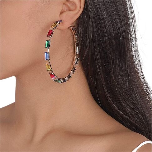 أقراط دائرية كبيرة ملونة من الألماس من Vcagirest أقراط دائرية كبيرة من الكريستال أقراط كلاسيكية للفتيات in Kuwait