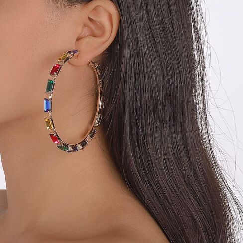 أقراط دائرية كبيرة ملونة من الألماس من Vcagirest أقراط دائرية كبيرة من الكريستال أقراط كلاسيكية للفتيات in Kuwait