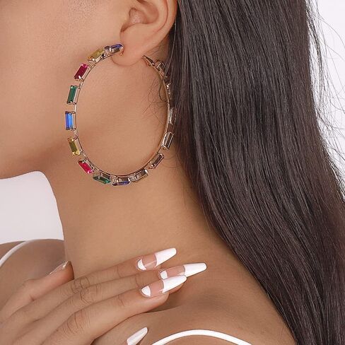 أقراط دائرية كبيرة ملونة من الألماس من Vcagirest أقراط دائرية كبيرة من الكريستال أقراط كلاسيكية للفتيات in Kuwait