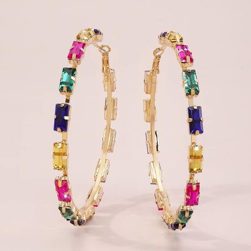 أقراط دائرية كبيرة ملونة من الألماس من Vcagirest أقراط دائرية كبيرة من الكريستال أقراط كلاسيكية للفتيات in Kuwait