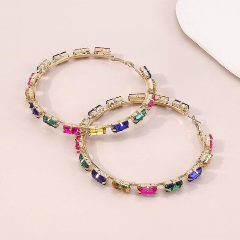 أقراط دائرية كبيرة ملونة من الألماس من Vcagirest أقراط دائرية كبيرة من الكريستال أقراط كلاسيكية للفتيات in Kuwait