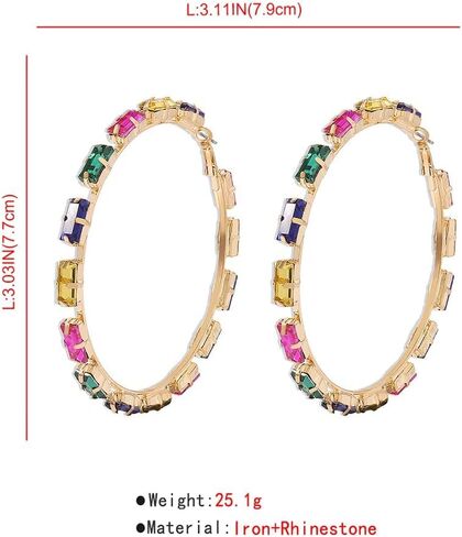 أقراط دائرية كبيرة ملونة من الألماس من Vcagirest أقراط دائرية كبيرة من الكريستال أقراط كلاسيكية للفتيات in Kuwait