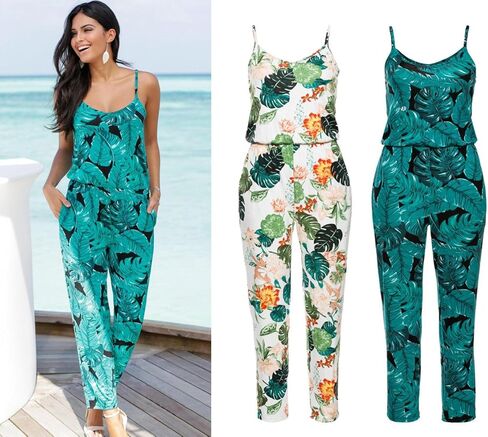 بذلة نسائية من ZIUMUDY بحمالات سباغيتي وطباعة زهور بدون أكمام للصيف والشاطئ in Kuwait