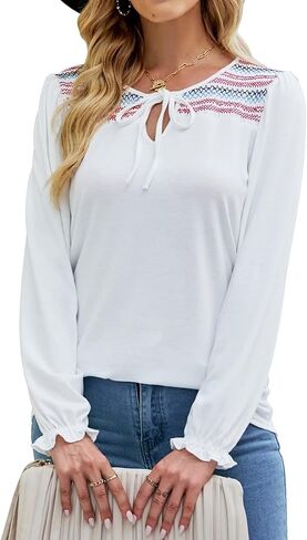 قمصان Romanstii النسائية بأكمام طويلة منتفخة وبلوزة بفتحة رقبة على شكل ثقب المفتاح، قمصان بوهو سموكد in Kuwait