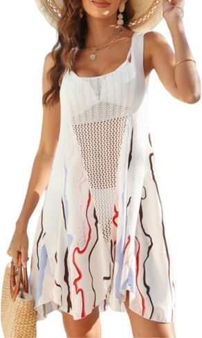 Cysincos ملابس السباحة النسائية التستر الكروشيه بيكيني التستر الجوف خارج صافي أكمام تانك ألف خط فستان ملابس السباحة للشاطئ in Kuwait