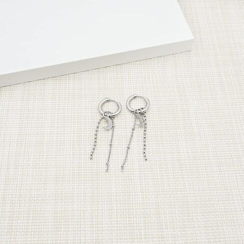 أقراط دائرية من الفولاذ المقاوم للصدأ للرجال والنساء سلسلة القمر تتدلى أقراط طويلة باللون الأسود والفضي in Kuwait