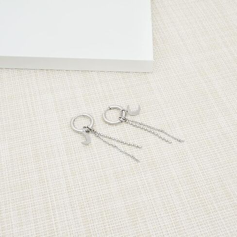 أقراط دائرية من الفولاذ المقاوم للصدأ للرجال والنساء سلسلة القمر تتدلى أقراط طويلة باللون الأسود والفضي in Kuwait