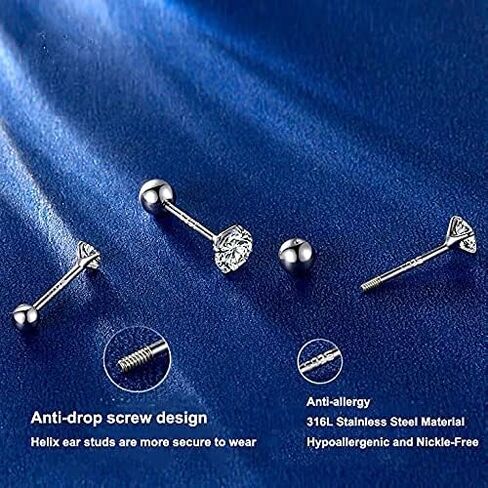Hypoallergenic Stud Earrings for Women Men Girls Stainless Steel Cartilage Earrings Fashion Surgical Steel Helix Earrings Set in Kuwait
