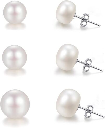 Pearl Stud Earrings-925 Sterling Silver Genuines Freshwater Cultured Pearl Earrings Studs For Women Size Choose in Saudi Arabia