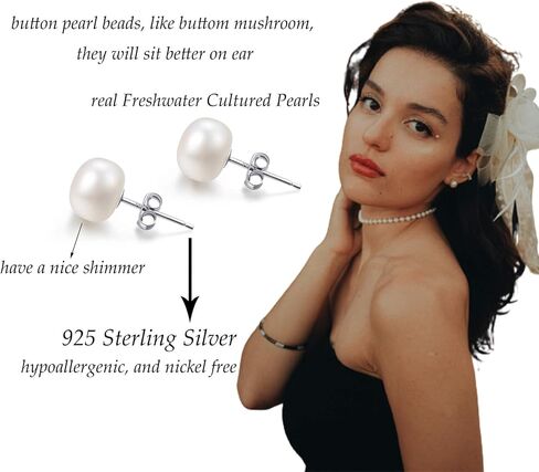Pearl Stud Earrings-925 Sterling Silver Genuines Freshwater Cultured Pearl Earrings Studs For Women Size Choose in Saudi Arabia