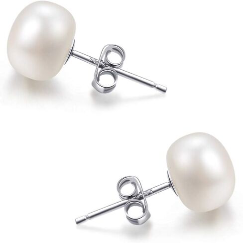 Pearl Stud Earrings-925 Sterling Silver Genuines Freshwater Cultured Pearl Earrings Studs For Women Size Choose in Saudi Arabia